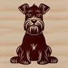 A simple line drawing of a seated Miniature Schnauzer dog breed.
