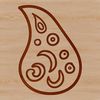 A simple line drawing of a traditional paisley shape with ornate details.