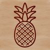 A simple line drawing of a pineapple fruit with a stylized appearance, suitable for various graphic designs.