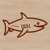 A simple line drawing of a cute shark in a sea creature design.