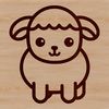 A simple line drawing illustration of a sheep in a farm setting.