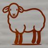 Simple line drawing illustration of a single sheep standing on a farm.