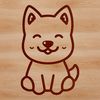 A simple line drawing of a seated dog with distinct Japanese breed characteristics.