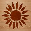 An SVG floral design featuring a single stem sunflower with green leaves and large yellow blooms.