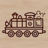 A vector graphics representation of a locomotive with bold lines and minimal details.