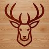 A simple line drawing of a deer's head, featuring the animal's distinctive facial features and body shape.