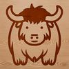 A simple line drawing of a standing buffalo with endearing facial features.