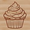 Simple SVG Cake Design A simple line drawing of a cupcake with frosting and decorations.