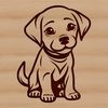 A simple line drawing of a sitting dog, depicted in a traditional style with bold lines and minimal detail.