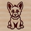 A simple line drawing of a sitting German shepherd dog with bold lines and minimalist design.