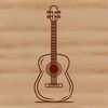 A simple line drawing of a guitar with clean lines and minimalist design elements.