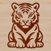 Adorable Tiger Cub Silhouette A simple line drawing of a tiger cub sitting on its haunches, depicted in a playful and endearing manner.