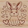 Cute White Rabbit Holding Hearts Clip Art A cute white rabbit sitting with a basket full of colorful love hearts in its paws.