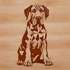 Close-up illustration of a large Great Dane sitting on its hind legs.