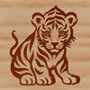 Striped Feline Close-up Vector Close-up illustration of a big cat with distinctive stripes sitting on its haunches, depicted in vector graphics.