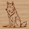 Wild Wolf Silhouette in Vector Design A sitting wolf, depicted as a wild animal in a simple vector design.