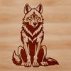 Gray Wolf Silhouette A realistic illustration of a wild animal, a gray wolf sitting on its hind legs.