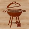 A colorful illustration of a backyard BBQ setup with a grill and utensils.