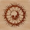A detailed illustration of a skull surrounded by thorns, suitable for horror-themed designs and tattoo art.