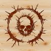 Illustrative depiction of a skull surrounded by thorns, suitable for horror-themed designs.