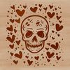 A stylized skull design featuring love hearts, suitable for use in tattoo designs or as vector art.
