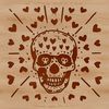 A skull illustration with heart-shaped details, suitable for custom tattoo designs and various digital applications.