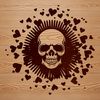 A stylized skull design with love hearts incorporated into the bones.