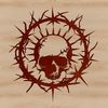 A detailed illustration of a skull with thorns surrounding it, suitable for tattoo designs or decorations.