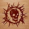 Thorny Skull Design A stylized skull design with thorns, suitable for Halloween decorations and horror-themed art projects.