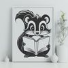 Wild Skunk Reading Aloud A digital illustration of a wild skunk reading a book in a serene outdoor setting.
