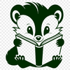 Wild Skunk Reading Book Illustration A wild skunk sitting on the ground, holding a book in its paw.