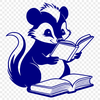 Skunk Bookworm Illustration A cartoon illustration of a wild skunk reading a book in a forest setting.