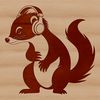 Whimsical Skunk Wearing Headphones An illustration of a skunk with headphones, a wild animal in a humorous pose.