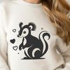 A detailed illustration of a skunk featuring heart symbols.