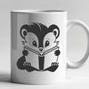 Wild Skunk Reading a Book Silhouette A cartoon skunk character sitting in a library environment, surrounded by books.