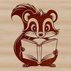 Whimsical Wild Skunk Reading Scene A cartoon skunk character sitting on the ground and holding a book in its paws.