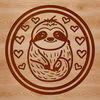 A sloth illustration with love hearts surrounding its body, suitable for digital design and crafting projects.