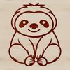 Simple line drawing of a cute sloth sitting on its hind legs.