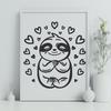 An illustration of a sloth with love hearts, a vector graphic suitable for cutting machines like Cricut.