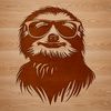 A sloth's head with sunglasses, designed as vector art for digital use.