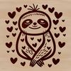 A digital illustration of a sloth surrounded by heart symbols, suitable for vector art and clipart designs.