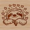 Cute Sloth Vector Graphic An illustration of a sloth's head peeking out with love hearts surrounding it, designed as a vector graphic.