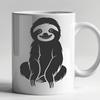 A stylized illustration of a sloth in a cartoonish style.