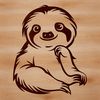 A high-quality digital illustration of a sloth in a relaxed pose.