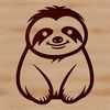 A simple line drawing of a sloth sitting comfortably.