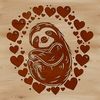 A sloth illustrated with love hearts surrounding its body.
