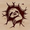 A cartoon illustration of a sloth's head with a gentle expression.