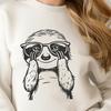 A cute sloth character wearing glasses in a vector design.