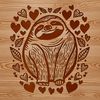 A vector design featuring a sloth with love hearts incorporated into the artwork.