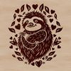 Cuddly Sloth Illustration with Love Hearts A cuddly sloth with love hearts surrounding its body.